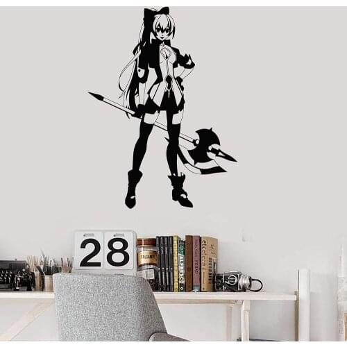 Anime Girl Warrior Manga Asian Art Gamer Vinyl Wall Decal Home Decor Art Mural Wall Stickers Removable