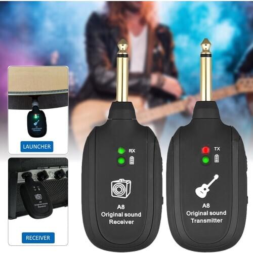 Portable Guitar Wireless System Transmitter 4 Channels Audio Receiver Electric Guitar Bass Rechargeable Guitar AccessoriesB