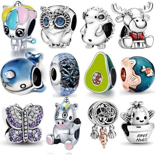 CodeDog 100% 925 Sterling Silver Playing Kitten Cat Blue CZ Charm Beads fit Charm Bracelet & Bangles DIY Jewelry Making C708