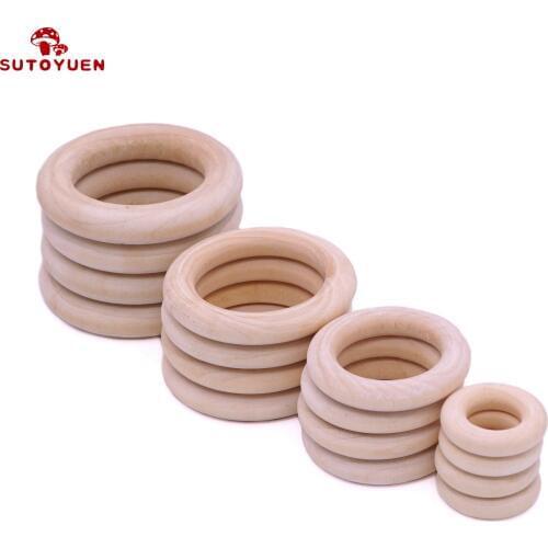Sutoyuen 25-55mm Natural Wood teething beads Wooden Ring for Teethers DIY wooden Jewelry Making Crafts Unfinished Wood