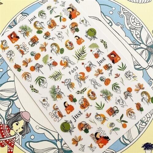 F-613 F-640 F-652 F-653 Abstract woman female 3D Back glue Nail Art Stickers Decals Sliders Nail ornament decoration