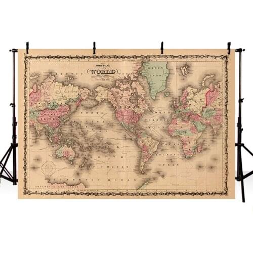 Photography Backdrops Projection Antique Johnsons World Map 1862 Custom Bokeh Photo Background Banner Vinyl