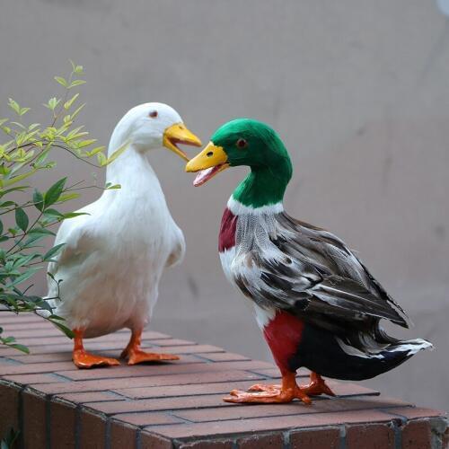 30*19cm Real Fur Fake Duck,Decorative Artificial Feather Birds,DIY Halloween ,Christmas Home Garden Farmhouse Decoration