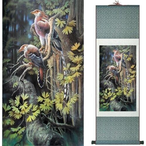 Birds and flower painting silk scroll painting traditional Chinese art painting home decoration painting2019072011