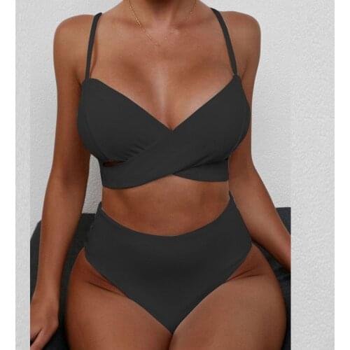 Ribbed Swimwear Womens Swimsuits 2021 Summer Two-piece Swimsuit High Waisted Vintage Solid Spaghetti Bathing Suit