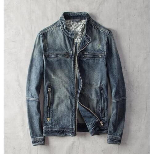 Jacket Mens Denim Male Stand Collar Vintage Zipper Motorcycle Biker Jackets Casual Cowboy Coats High Quality