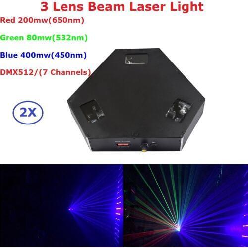 2XLot Fast Shipping 680mW Laser Lights RGB Full Color 3 Lens Beam Stage Lighting KTV Disco Dj Lights DMX512 7 Channels