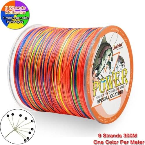 Power Braided Fishing Line 9 Strands 300m Multicolor Multifilament Fishing Line One Color Per Meter PE Wire Lake Sea Fishing