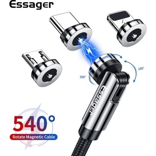 Essager 540 Rotate Magnetic Charging Cable Fast Charging For Type C Micro Magnet Charger USB Cable Mobile Phone USB Cable Cord