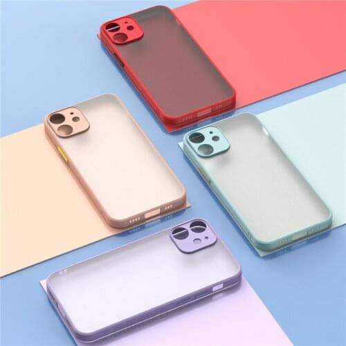 For iPhone 12 Mini 11 Pro Max 7 8 Plus X XR XS Max SE 2020 Matte Translucent Colorful Phone Case Soft TPU+PC Back Cover Bumper