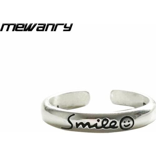 Mewanry Minimalist 925 Sterling Silver Open Rings New Trendy Vintage Sweet Couples Smiley Face Punk Party Jewelry Birthday Gifts