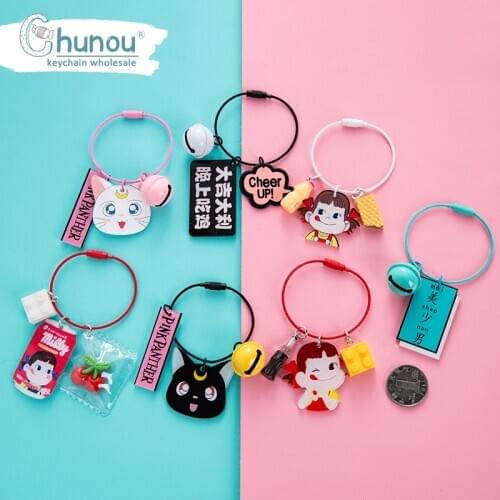 Cute Acryllic Sailor Moon Luna Anime Keyring Keychain Handmade Girls Cat Bell Key Chain Pendant Kids Bag Accessories Keychains