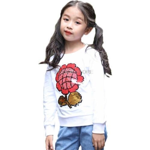 Fashion Girls T-shirt Sequins Autumn Long Sleeve Sweatshirts for Teeange Kids Cotton Love Tops Children Sport Sequins Clothes
