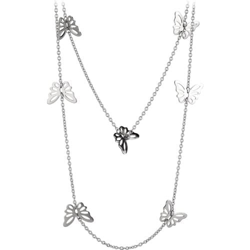 Fashion Stainless Steel Necklace Hollow Butterfly Double Chain Choker Necklace Women Girls Sweet Punk Style Pub Concert