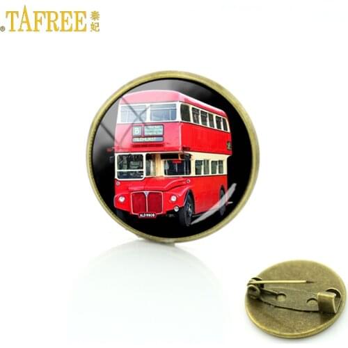TAFREE vintage men women old London red double decker bus badge brooch pins jewelry peace and love charms brooches gifts H192
