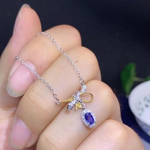 Natural sapphire necklace, simple and exquisite, one carat sapphire, 925 sterling silver, send chain