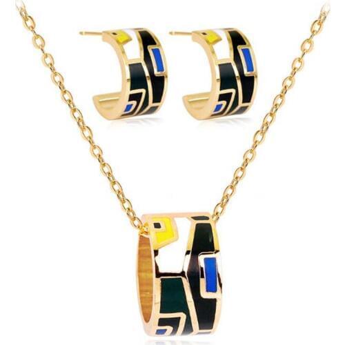 Newest Colorful House Design Enamel Jewelry Set (Earrings,Pendant)