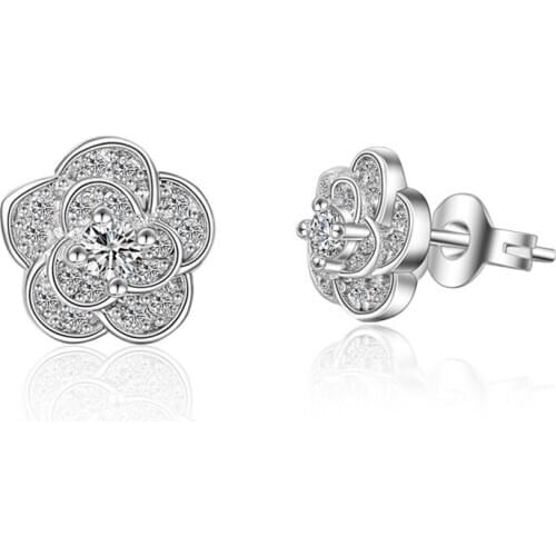 New Fashion Jewelry Simple 925 Sterling Silver Mosaic Zircon Flower Earrings For Women Gift oorbellen