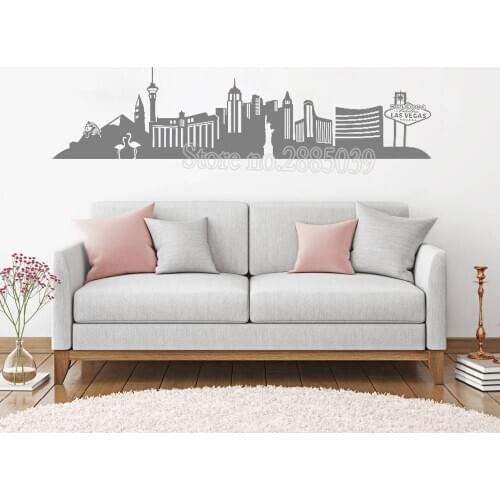 Newly Arrivals Las Vegas Skyline Wall Sticker Vinyl Decal Home Decor Living Room Sofa Background Wall Mural City Landscape LC123