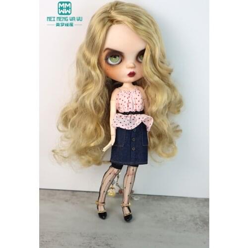 Doll clothes for Blyth Azone OB23 OB24 doll accessoreis Fashion polka dot shirt, denim skirt