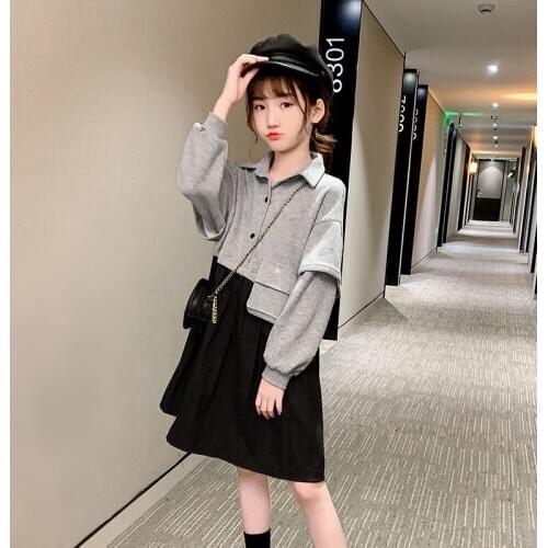 2021 Autumn Winter Patchwork Children Girl Dresses Kids Fashion Dress for Girls Casual Childrens Dresses Costume for Girl D414