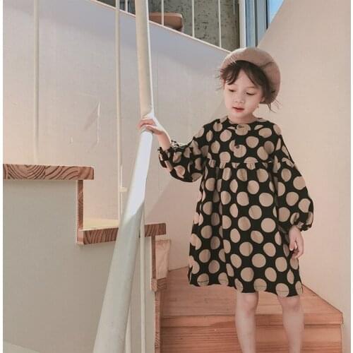 Girls Big Polka Dot Dress Autumn New Childrens Korean Long-Sleeve Casual Princess Dresses WTA34