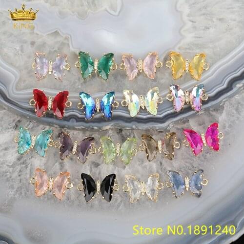 5PCS Copper Zircon Encrusted Crystal Glass Butterfly Pendant DIY Gold Plated Earrings Necklace Made Of Materials Accessories