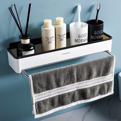 Bathroom Shelf No Drill Organizer Towel Holder Rack Wall Mounted Shampoo Spices Shower Storage Rack Bathroom Basket Accessories