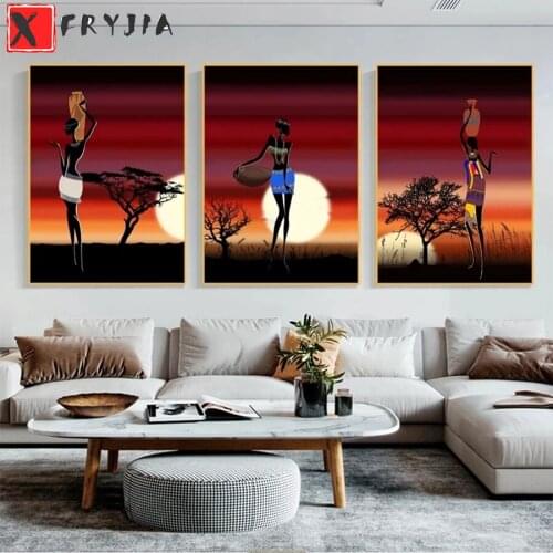 Full square Round drill Diamond embroidery Sunset african black woman 5D DIY diamond Painting Cross Stitch Rhinestone Mosaic3pcs