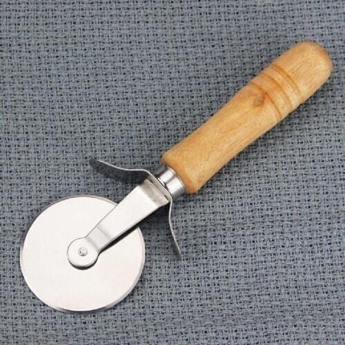 Stainless Steel Wood Handle Pizza Wheel Cutter Pastry Dough Crimper