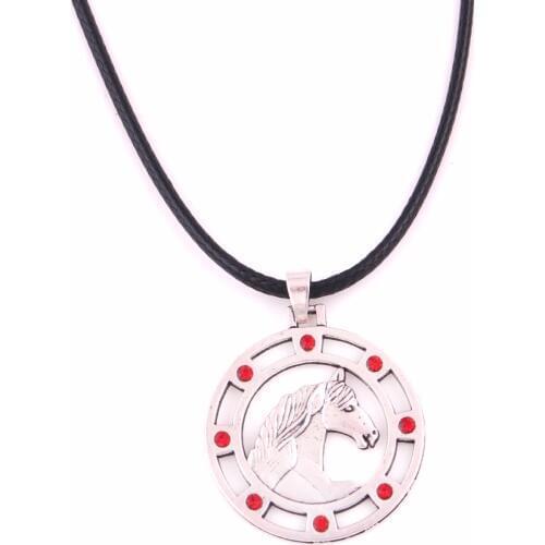 Friesian Horse Pendant Equestrian Jewelry crystal charm Leather chain Necklace
