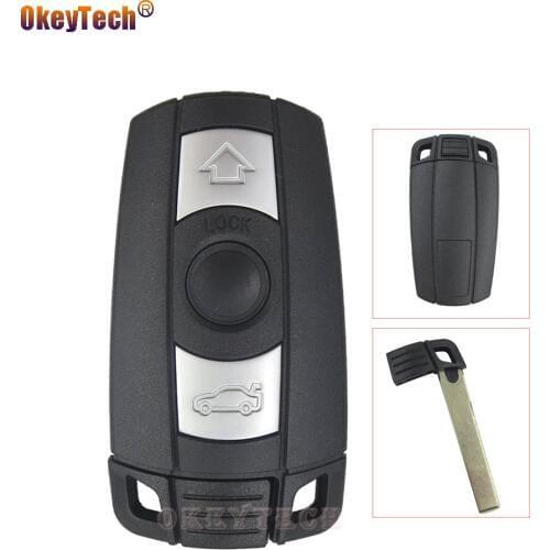OkeyTech 3 Button Smart Card for BMW 1 3 5 6 Series E90 E91 E92 E60 Remote Car Key Shell Case Smart Key Small Insert Blade Fob