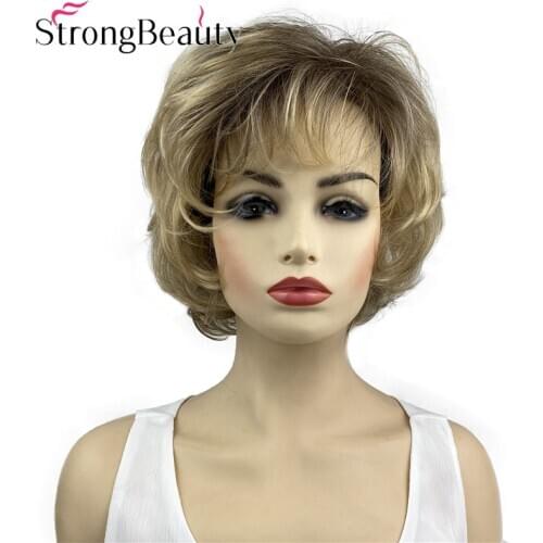 StrongBeauty Short Curly Wigs Soft Hair Layered Shag Ombre Synthetic Wig