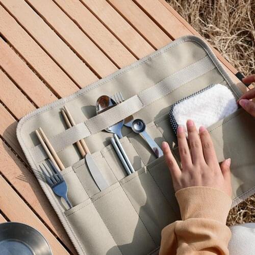 Cutlery Storage Bag Hanging Multi-layer Oxford Cloth Tableware Holder for Camping Multi-layer Oxford Cloth Tableware Holder