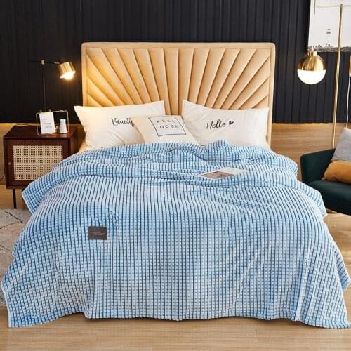 Super Soft Solid Thicken Flannel Blankets For Beds Striped Throw Sofa Cover Bedspread Autumn Winter Warm Blankets Throw blanket