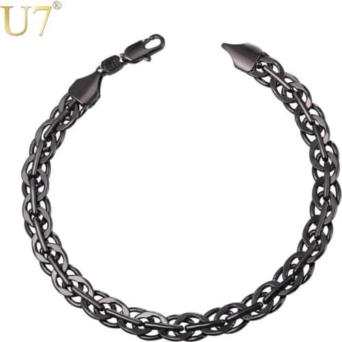 U7 Gold/Silver/Black Color Link Chain Bracelet Men Jewelry Gift Wholesale 21CM 7MM Hip Hop Punk Rock Bracelets H1022