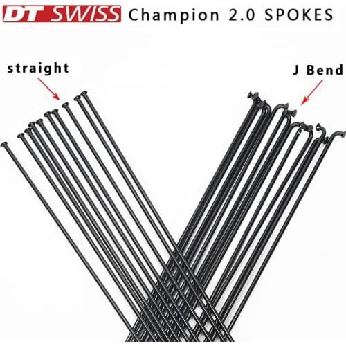 Bicycle Spokes DT Swiss Champion 2.0 Round Spokes J-bend/straight Pull Head Bicycle Spokes Black Bicycle Spokes with Copper Cap