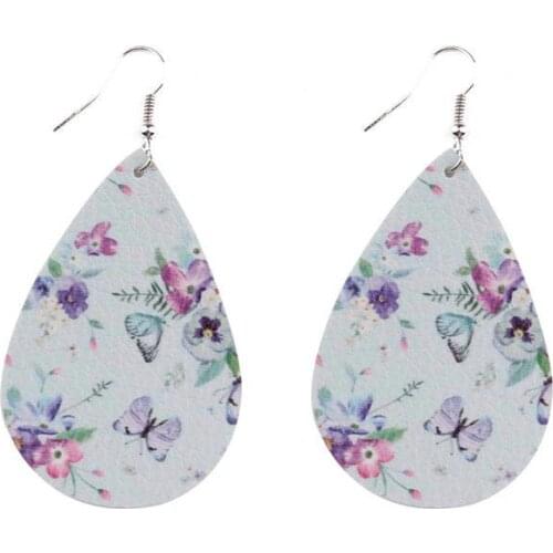 PU Leather Drop Earrings Teardrop Butterfly Vegan Leather Drop Earrings Jewelry Wholesale