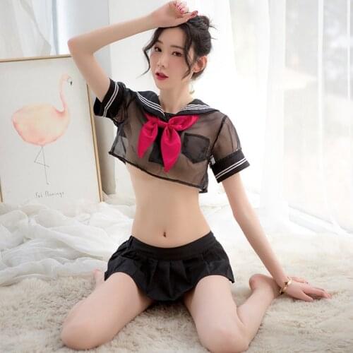 Wholesale Womens Student Uniform with Front Tie Plaid Mini Skirt Red Exotic Costumes Role Play Sexy Keyhole School Girls Lingeri