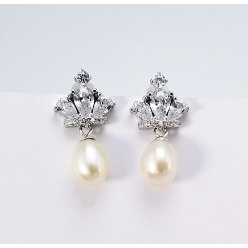 New whole body 925 sterling silver earrings female fashion creative crown pearl earrings female jewelry