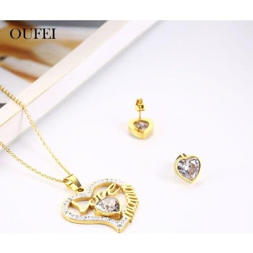 OUFEI Stainless Steel Jewelry Woman Vogue 2019 Bohemian Heart Necklace Earrings Set Bridal Jewelry Sets Jewelry Accessories