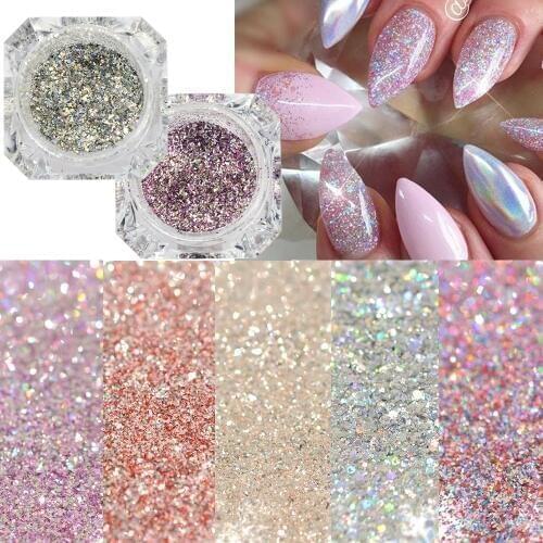 1g Nail Art Glitter powder 3D Gold Silver Gold foil laser discoloration Rhinestone Sandy Powder Dust For Manicure