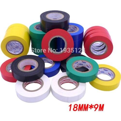 10PC 18MM*9M Wire Flame Retardant Electrical Insulation Tape High Voltage PVC Film Waterproof Self-adhesive Electrician Tape