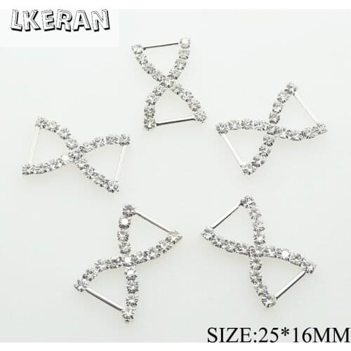 10Pcs 25*16mm X-Shape Rhinestone Buckles Ribbon Slider For Sewing Connectors DIY Wedding Decoration Invitation Accessories