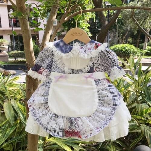 2PCS Summer Vintage Princess short Sleeve Turkey Princess maid Ball Gown Dress For Bady Girls Easter Birthday Party Lace Dress