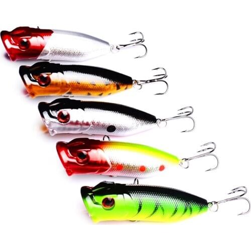 5Pcs 7cm 12g Popper Fishing Lure Hard Artificial Bait with 2 Treble Hooks Fishing Wobblers Crankbait Pesca Iscas 3D Eyes