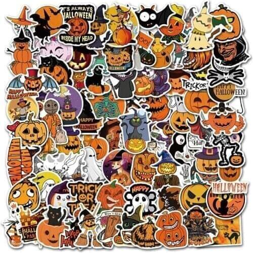 50pcs/pack Halloween Theme Style Spoof Horror Graffiti Stickers For Skateboard Bicycle Computer Notebook Car Childrens Toy