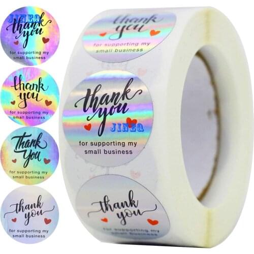 500pcs Rainbow Holo Thank You Stickers 4 Designs Holographic Thank You Small Business Stickers Roll for Gift Wrapping Supplies