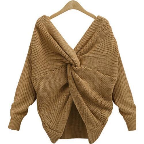 AECU V-Neck Sweater Female Knit Pullover Cross Front For Women Classic Long Sleeve Women Sweater Spring Top Femme Jumper