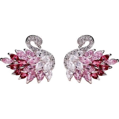 AiMolies Swan No Allergy 12*20mm Yellow Purple Pink Stone Sterling Silver Stud Earrings QED039